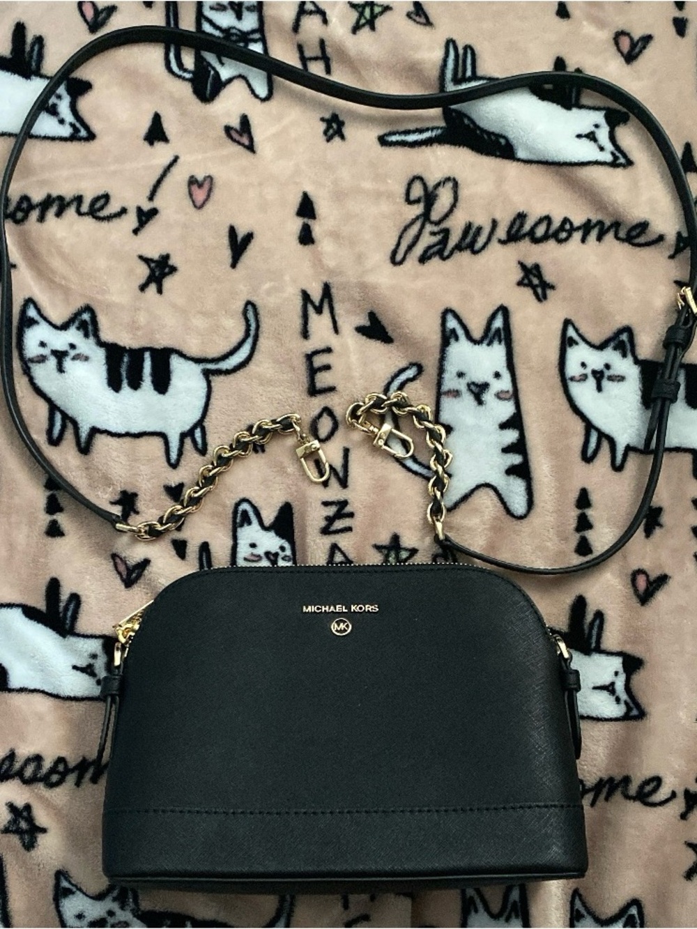 Michael Kors Black Dome Crossbody with Gold Chain Accent